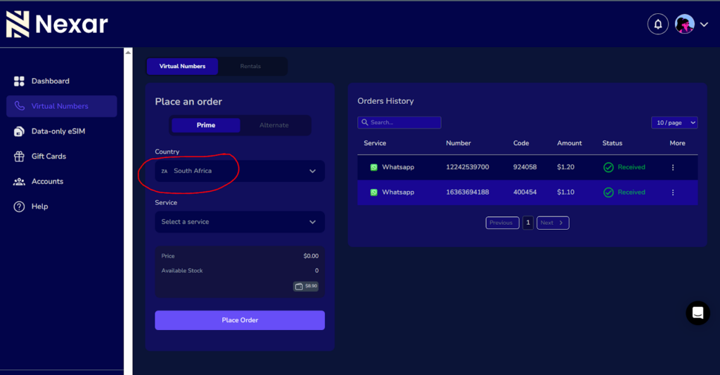 South Africa Virtual Number